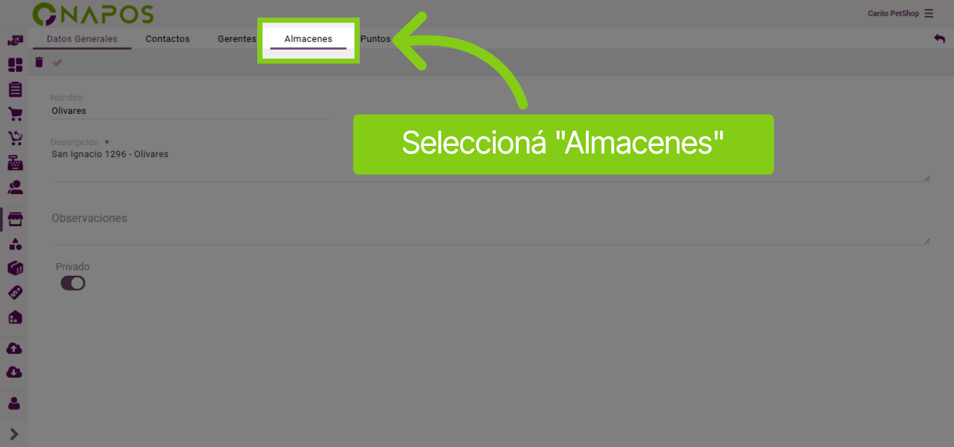 Seleccionar Sección De Almacenes