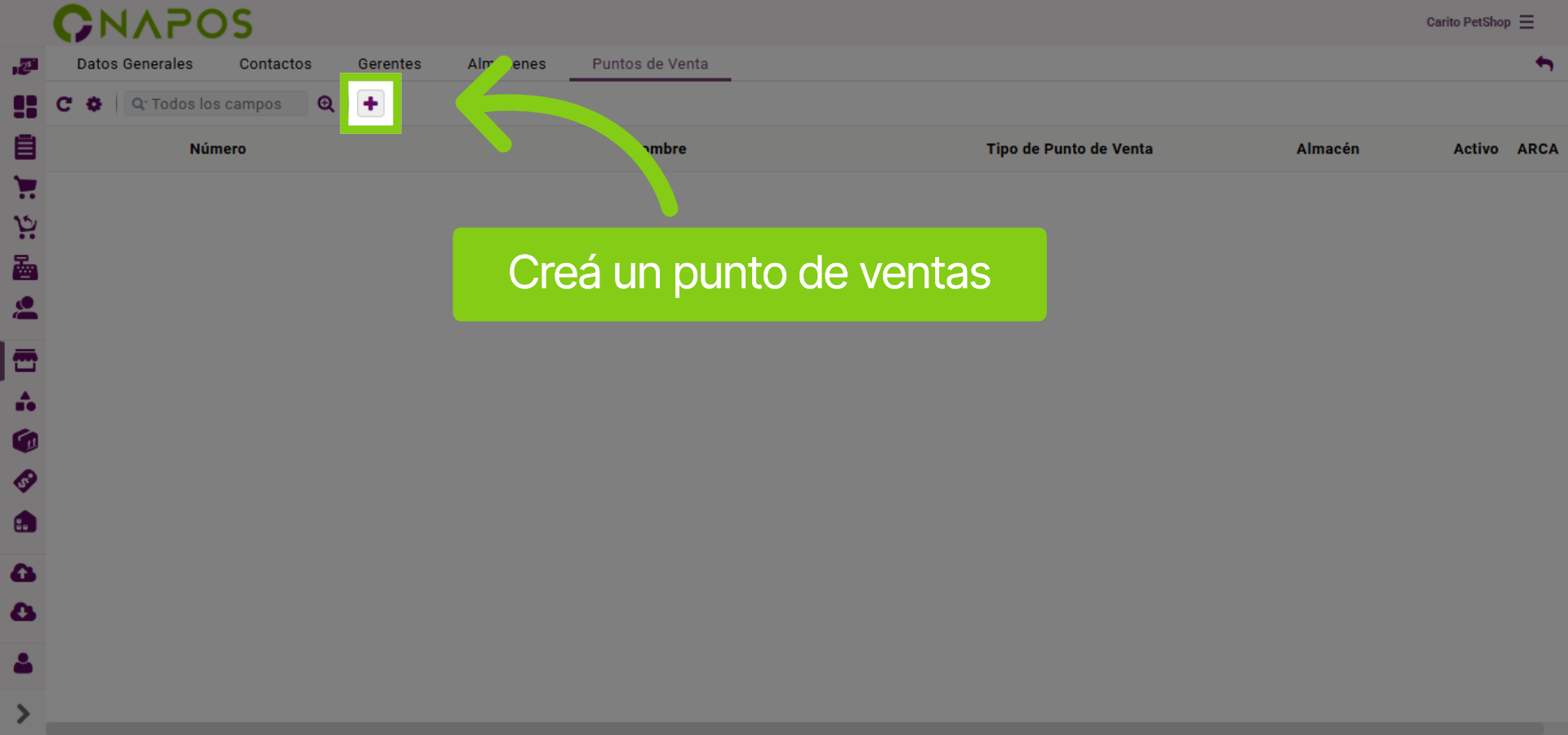Crear un punto de ventas