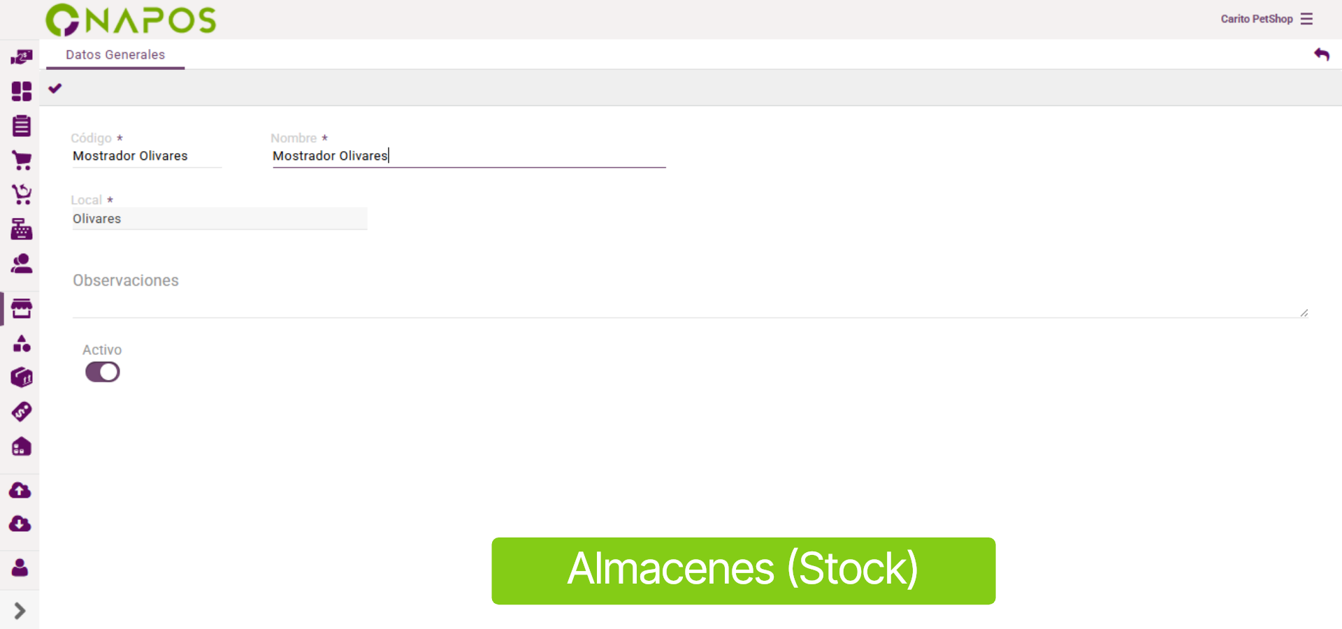 Configurar datos generales del Almacén
