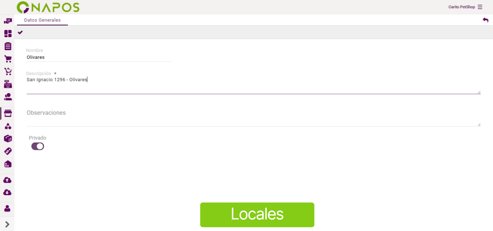 Ingresar los datos del local