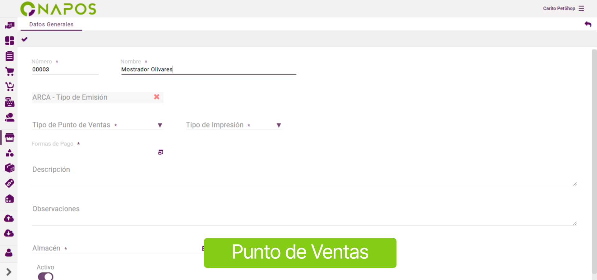 Editar los datos generales del punto de ventas