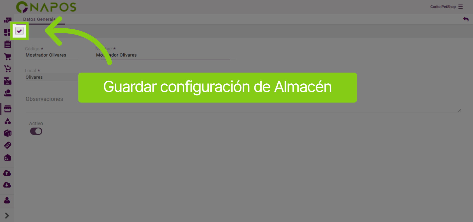 Guardar Configuración De Almacén