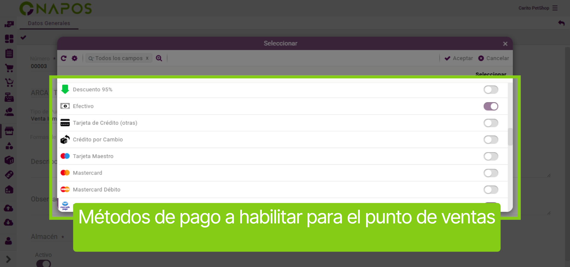 Seleccionar métodos de pago