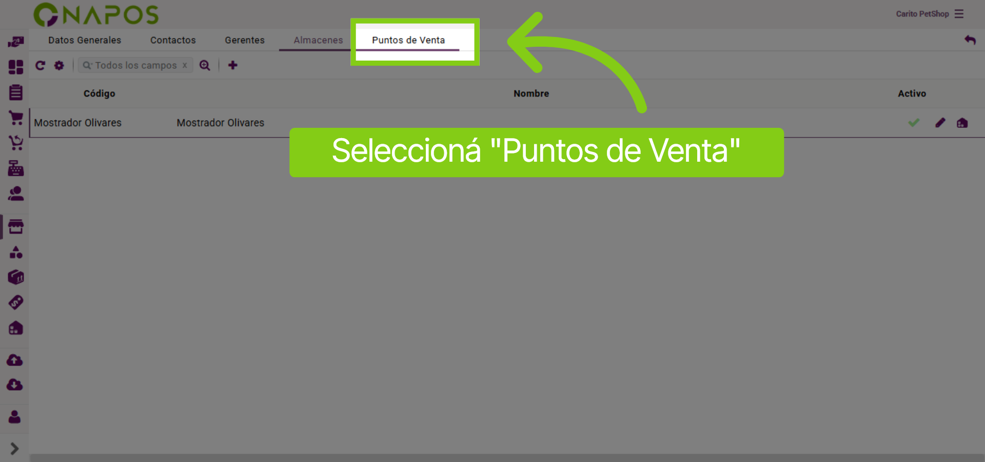 Seleccionar Sección De Puntos De Venta