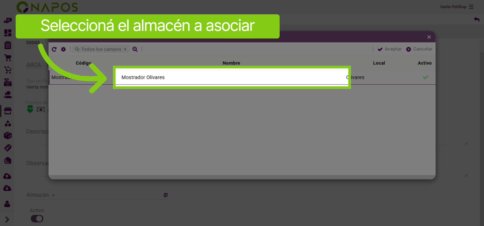 Seleccionar Almacén del Punto De Venta