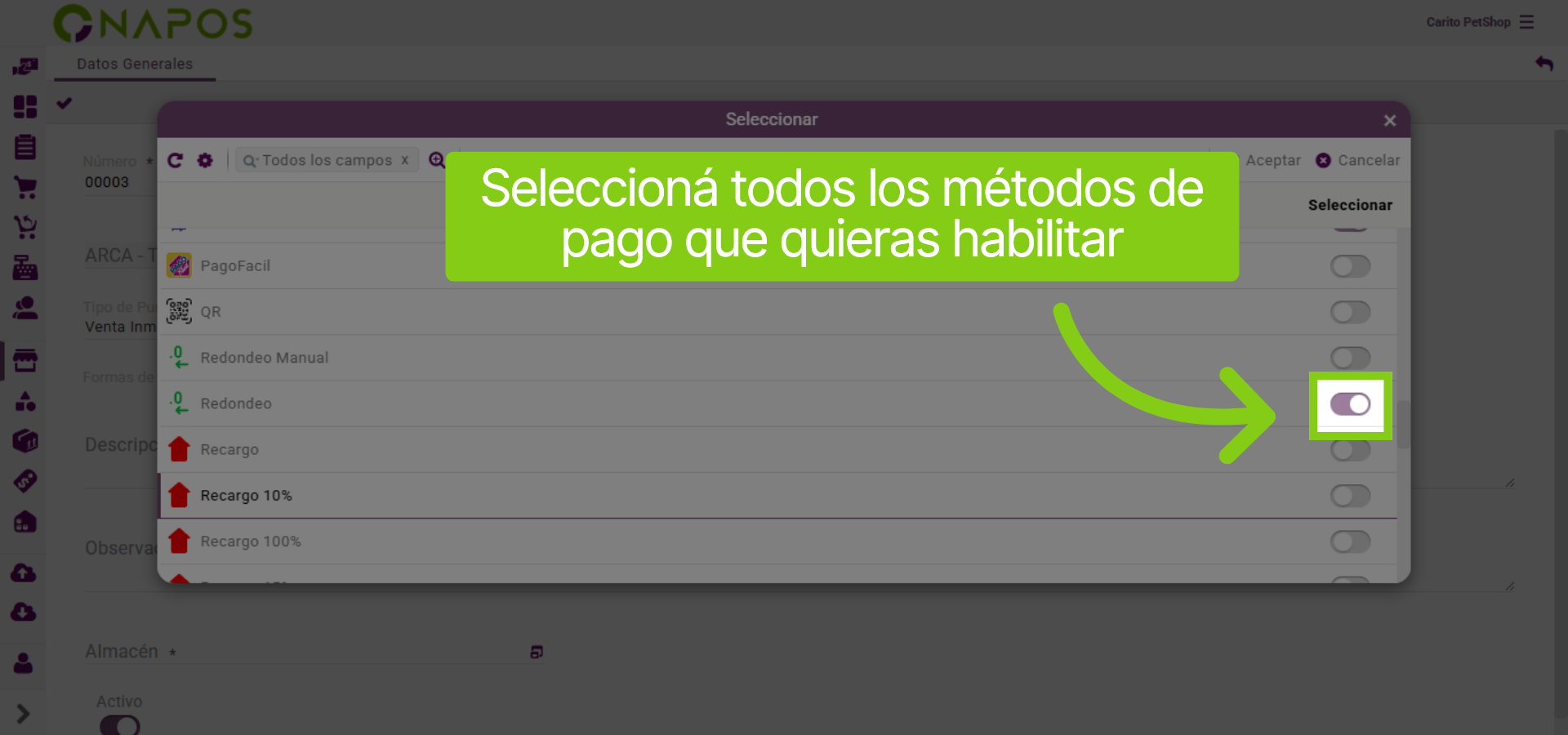 Seleccionar métodos de pago