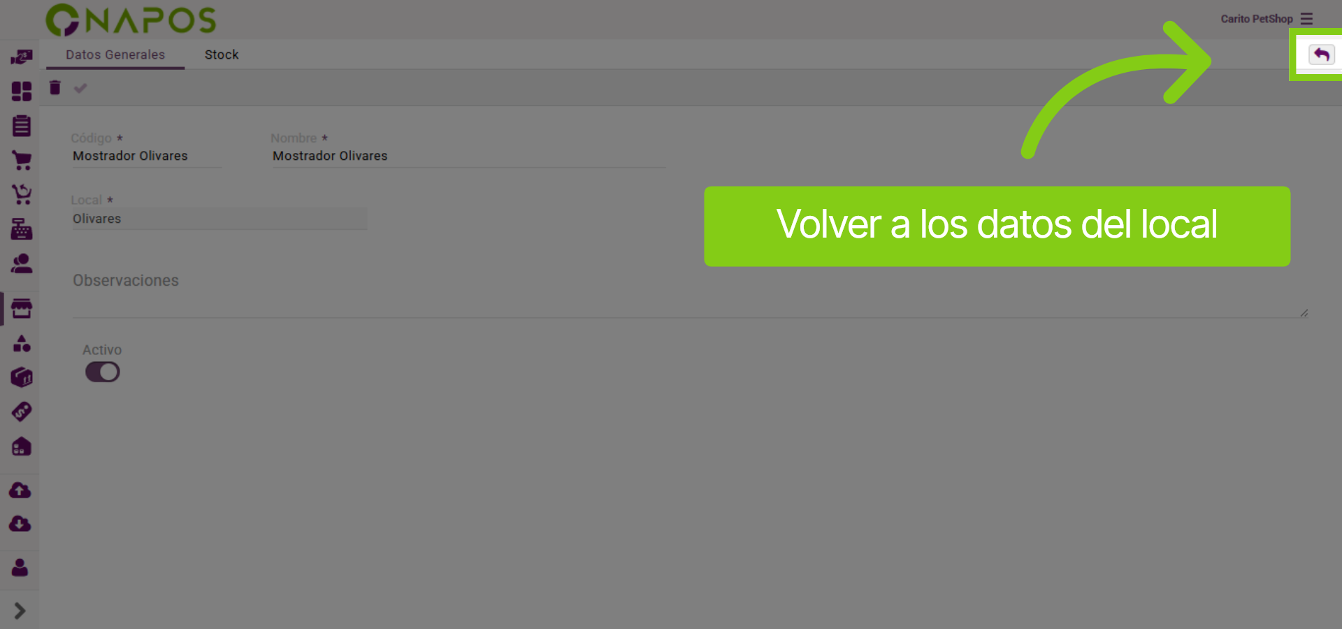 Volver a los datos del local